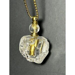 Raw Quartz Rounded Crystal Oil Perfume Pendant Necklace